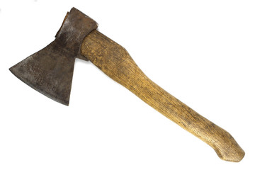 old, rusty axe isolated on a white background
