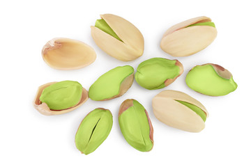 pistachio isolated on white background with clipping path and full depth of field. Top view. Flat lay