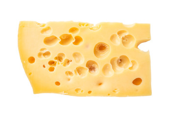 piece of yellow swiss cheese with holes cutout