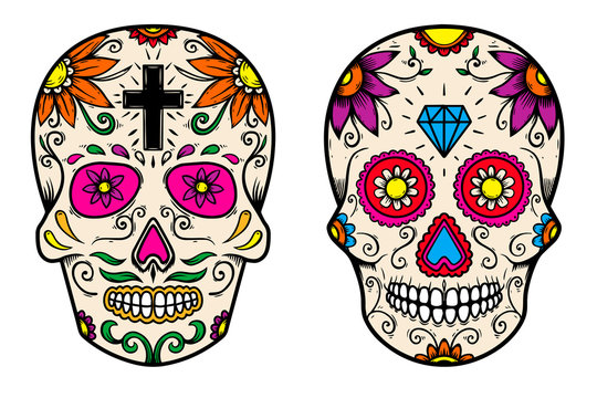 Set of vintage mexican sugar skull isolated on white background. Design element for logo, label, sign, poster.
