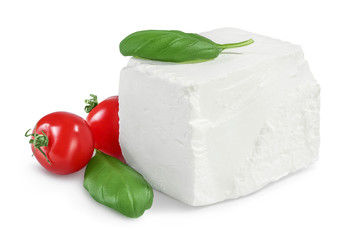 Feta cheese isolated on white background. With clipping path and full depth of field