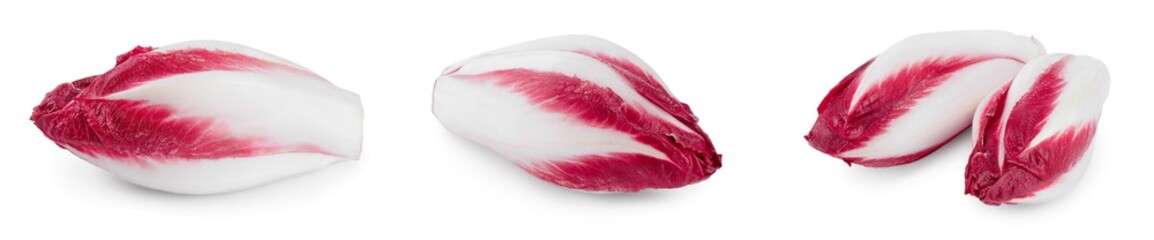 red chicory or radicchio isolated on white background, Set or collection