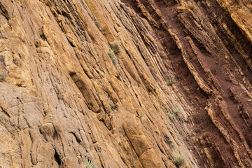 sand wall in lime red canyon, dry arid soil due to lack of water