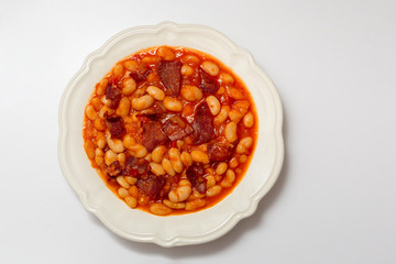 Top viewe Turkish foods; dried beans (kuru fasulye) on white background