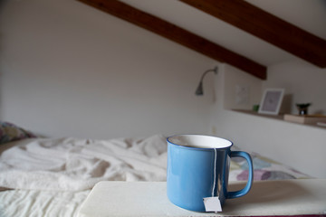 Cozy breakfast in bed at home