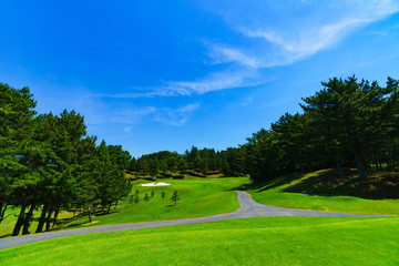 ゴルフコース　ゴルフ場　フェアウェイ　風景　自然　日本　青空　快晴　晴れ　ビジネス　戦略　マナー
