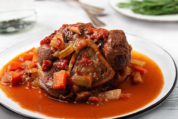 Stew beef meat shin with bone, osso bucco