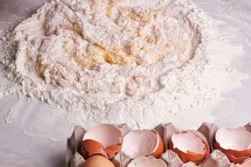 Fresh pasta homemade preparation, closeup view