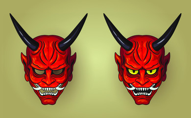 Vector illustration of Hannya the traditional japanese demon Oni mask red