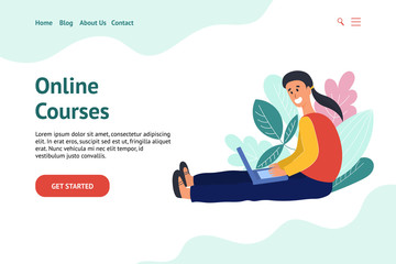 Online courses concept with a man learning on laptop