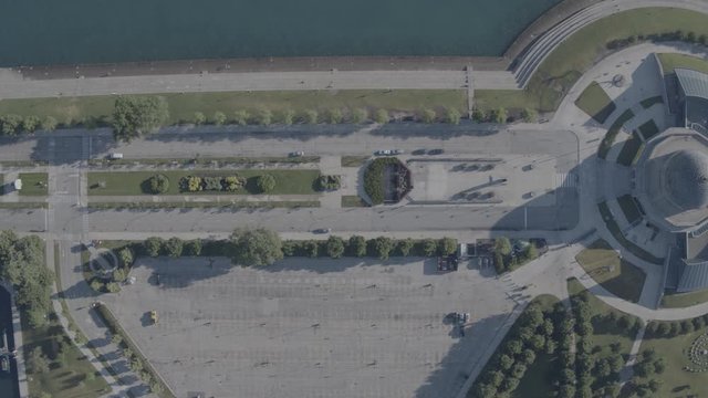aerial drone view of the adler planetarium from the top down