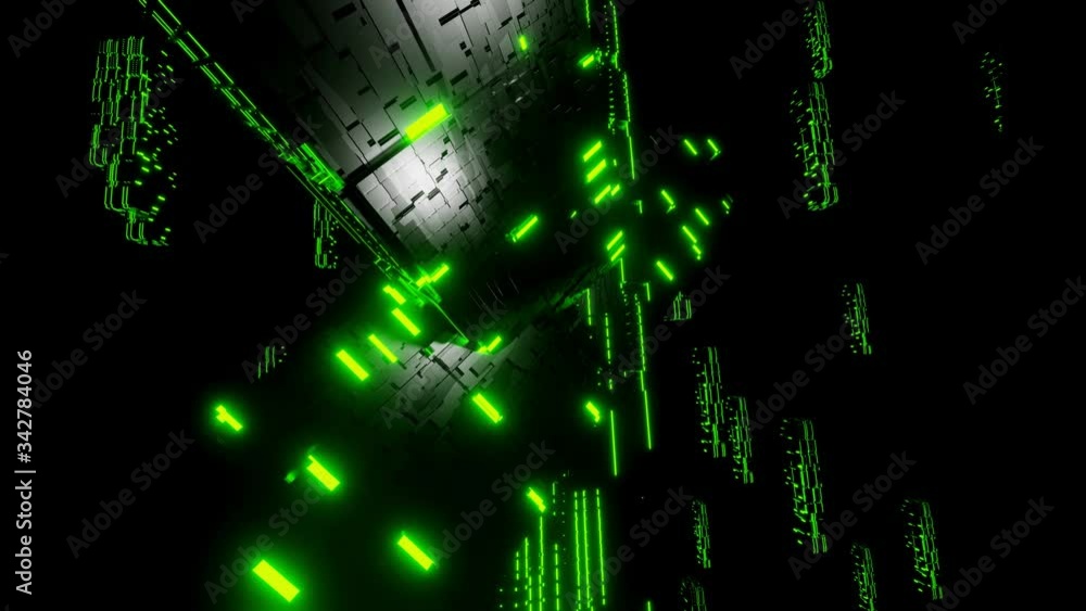 Poster sci-fi cube futuristic stream data communication flying into digital technologic animation 3d render