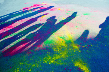 Color running. Participants are painted with multi-colored powder.