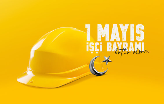 Minimal positive design for May 1st labor and solidarity day card. (Turkish: 1 mayıs emek ve dayanışma günü, işçi bayramı kutlu olsun.) Labour day design turkish symbol and helmet (Rectangle Size)