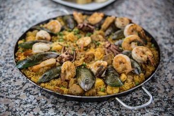 Spanish Paella - traditional recipe of rice with seafood