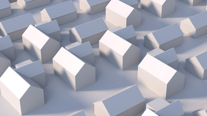 The group of white low-poly houses isolated on a white background. 3d render.