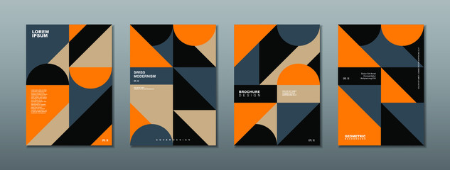 Vintage retro design vector covers set. Swiss style colorful geometric compositions for book covers, posters, flyers, magazines, business annual reports