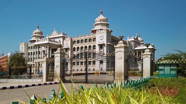 Bangalore, India. View of Government office building (Vikasa Soudha) in sunny day.