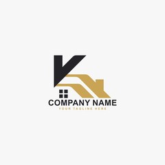 Real estate logo design. Letter K house abstract symbol. Outline the home icon vector.