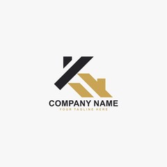 Real estate logo design. Letter K house abstract symbol. Outline the home icon vector.