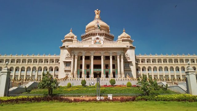 Bangalore, India. View of Government office building (Suvarna Vidhana Soudha) in sunny day.