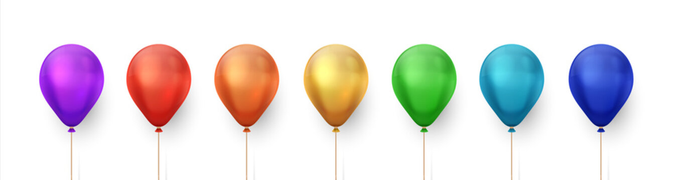 Color balloons. Realistic birthday and party flying glossy balloon collection, 3D decorative elements for posters, greeting cards and invitations. Vector illustration romantic isolated ballons set