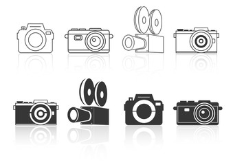 thin line icons and solid icons for camera,shadow,vector illustrations