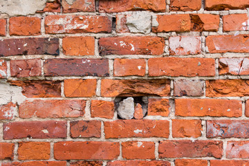 Rough red brick wall as background texture