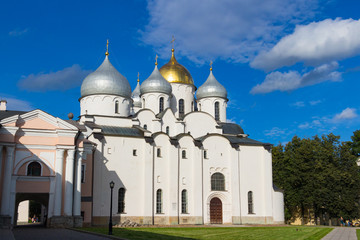 Fototapeta na wymiar Russian Orthodox St. Sophia Cathedral of the Novgorod Kremlin on a summer day