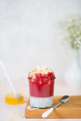 Homemde Vegan Chia pudding with berries and milk