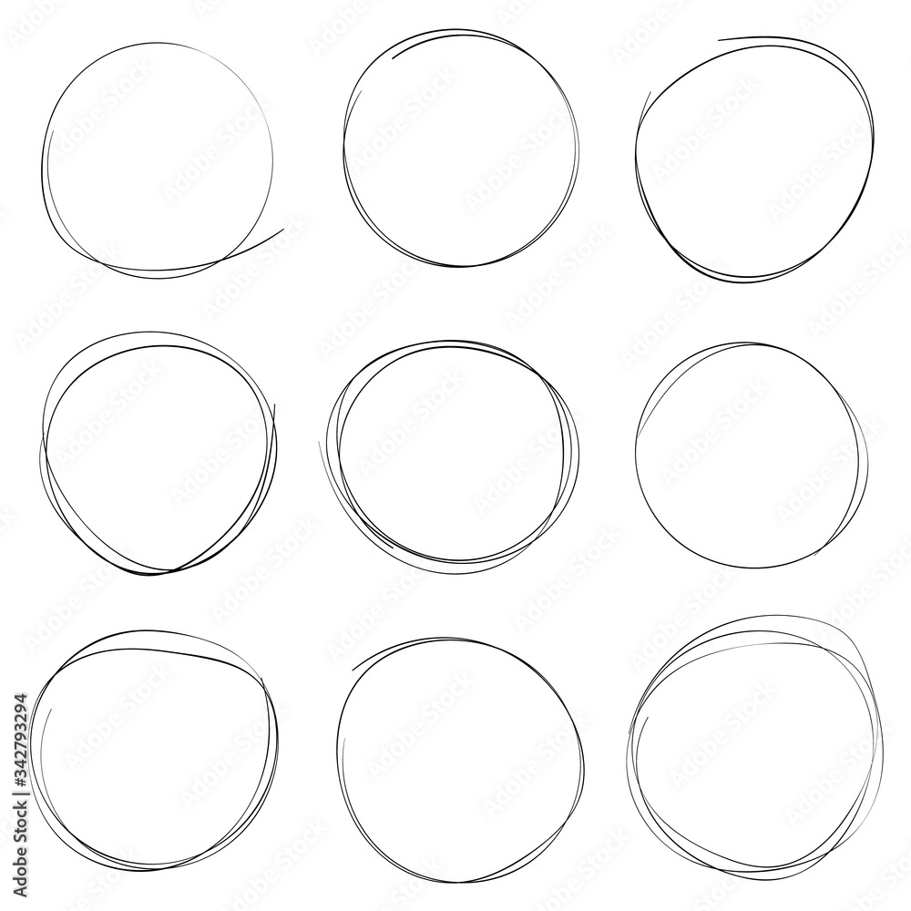 Poster hand drawn circle line sketch set. vector circular scribble doodle round circles for message note ma