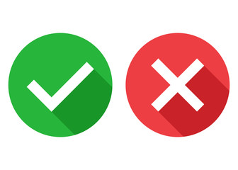 Check box icons set, green and red isolated on white background, vector illustration.