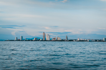 city skyline at sunset