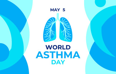World asthma day. Vector illustration, banner poster for sicial media. Abstract image of lungs and text of World asthma day. It is celebrated on may 5 all over the world. Logo for lung diseases.