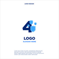 Shield Security Logo Design letters 4 shield shape blue simple logo