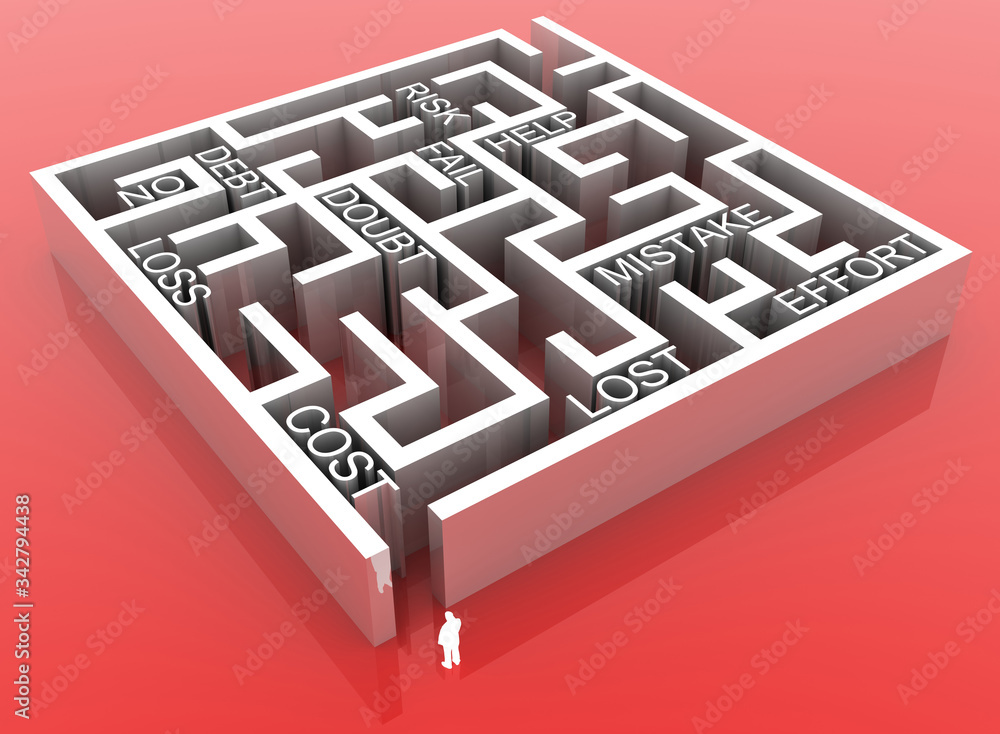 Poster maze concept, challenge and human choices theme. original 3d rendering