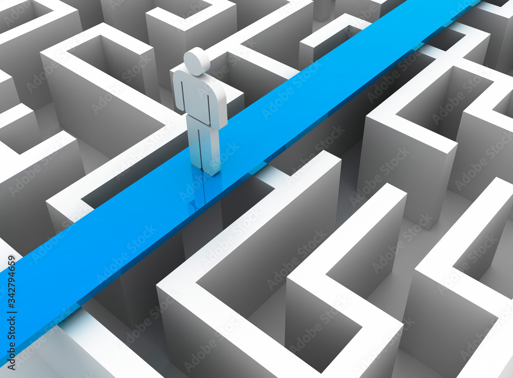 Poster maze concept, challenge and human choices theme. original 3d rendering