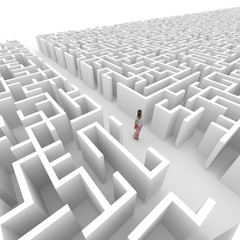 Maze concept, challenge and human choices theme. Original 3d rendering