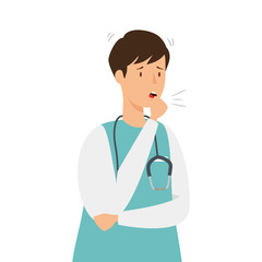 male paramedic with cough isolated icon vector illustration design