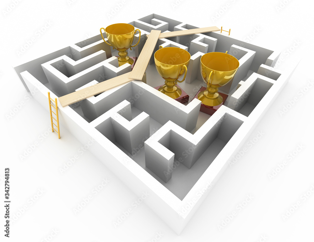 Poster maze concept, challenge and human choices theme. original 3d rendering