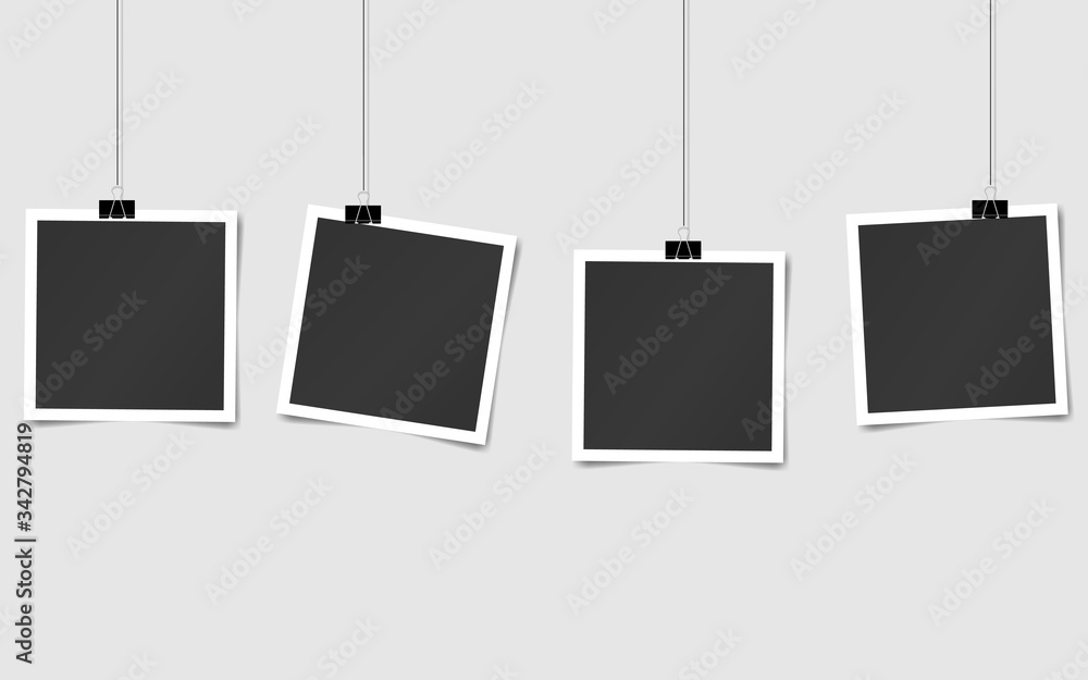 Poster composition of realistic black photo frames on transparent background. mock ups for design. vector i