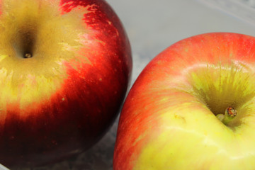 two apples close-up, white background