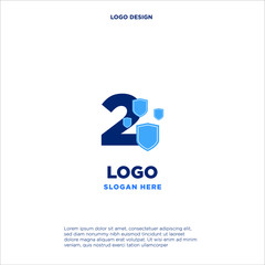 Initial letters 2 shield shape blue simple logo