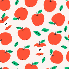 Apple fruit Seamless pattern, abstract repeated background. For paper, cover, fabric, gift wrap, wall art, interior decoration. Simple surface pattern design. Hand drawn colored Vector illustration