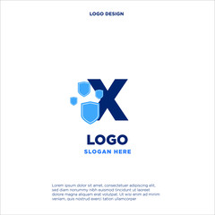 Initial letters X shield shape blue simple logo