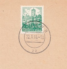 Wartburg castle in Thuringia, historical buildings and landscapes, postmark Berlin, stamp Germany 1961