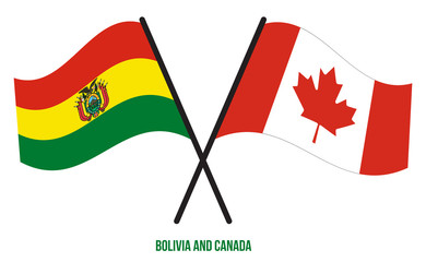 Bolivia and Canada Flags Crossed And Waving Flat Style. Official Proportion. Correct Colors