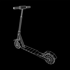 Roller scooter balance kick push bike. Eco alternative city transport. Wireframe low poly mesh vector illustration.