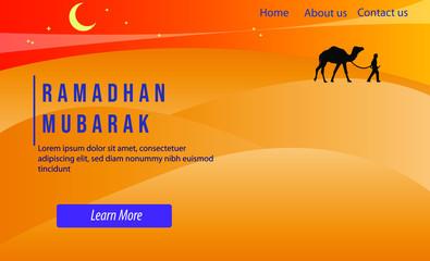 template ramadan full orange camel and human in desert