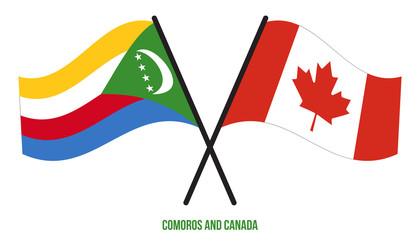 Comoros and Canada Flags Crossed And Waving Flat Style. Official Proportion. Correct Colors